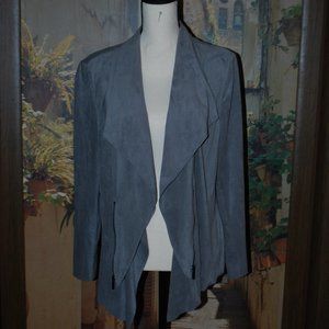 Alfani Gray Faux Suede Drape Front Jacket - L